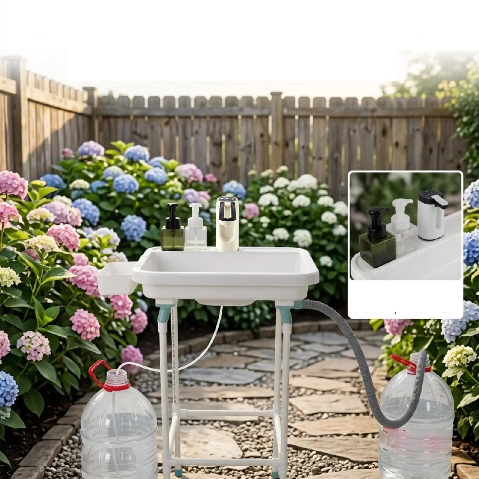 Outdoor Portable Sink for Camping Garden Bathroom Lightweight PP Hand Basin with Storage Basket and Stand for Picnic Travel