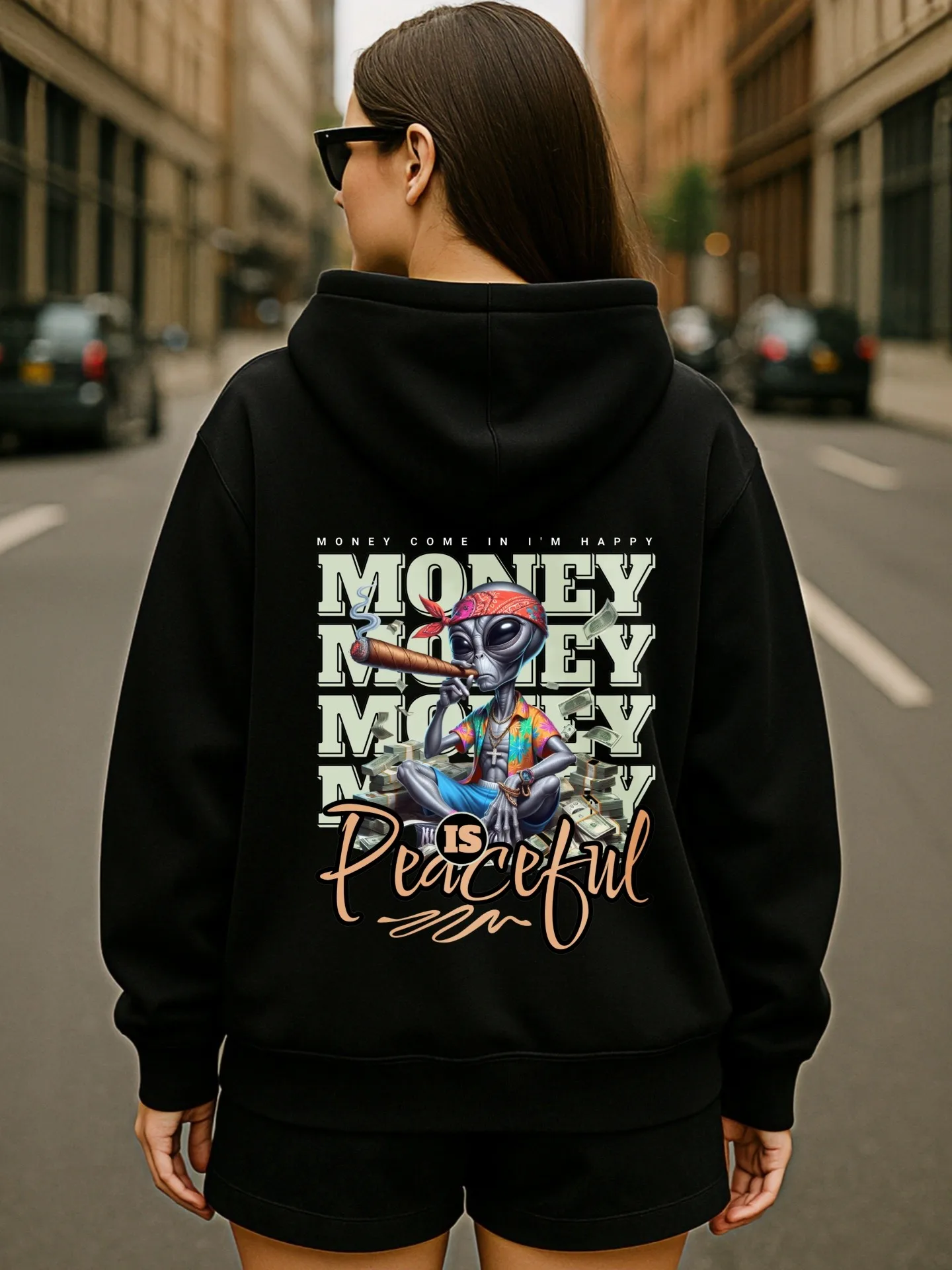 เสื้อฮู้ดกราฟิกผู้หญิง พิมพ์ลายตัวอักษร สไตล์ลำลอง ผ้าฝ้ายผสม ใส่ลำลองทุกวัน สำหรับวัยรุ่น