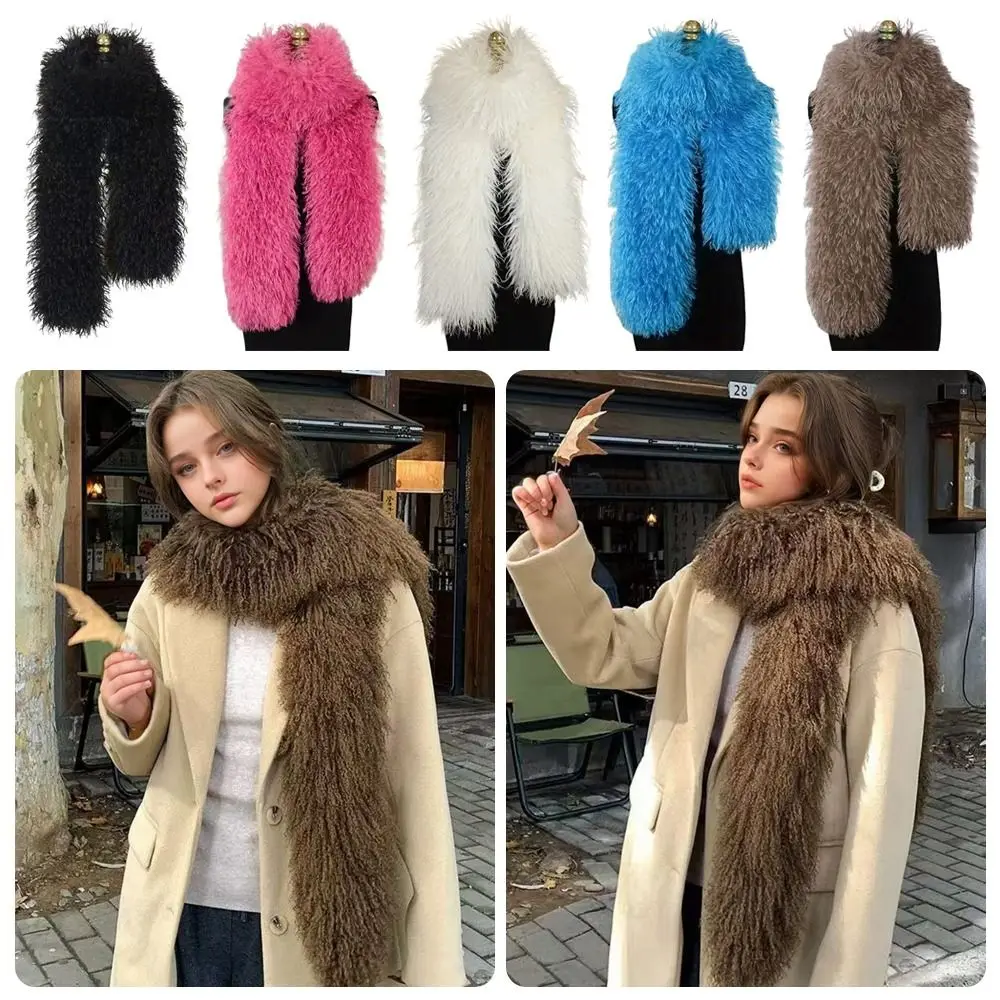 180CM Imitation Wool Scarf Double-Sided Whole Skin Fake Sheep Fur Scarf Soft Texture Thickened Neckerchief Scarves for Warm view 4