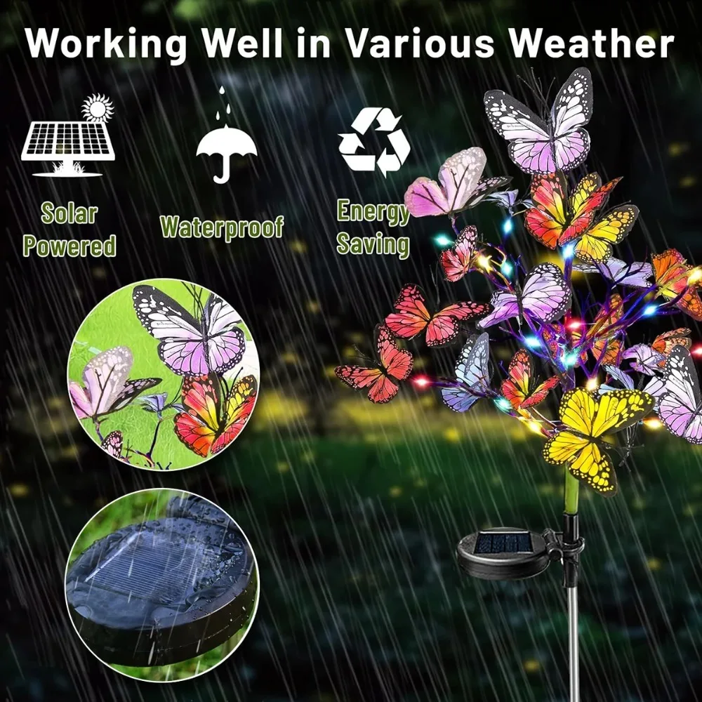 Butterfly Solar Flower Ground Lights Outdoor Lamp Powered for Garden Yard Lawn Patio Pathway Christmas Holiday Decor