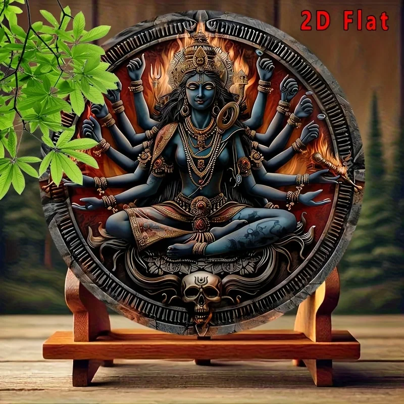2D Flat, 2D Flat Round Majestic Kali Goddess Vintage-Inspired Aluminum Wall Art - 7.8x7.8" Metal Sign for Home, Bar, Cafe & Beac