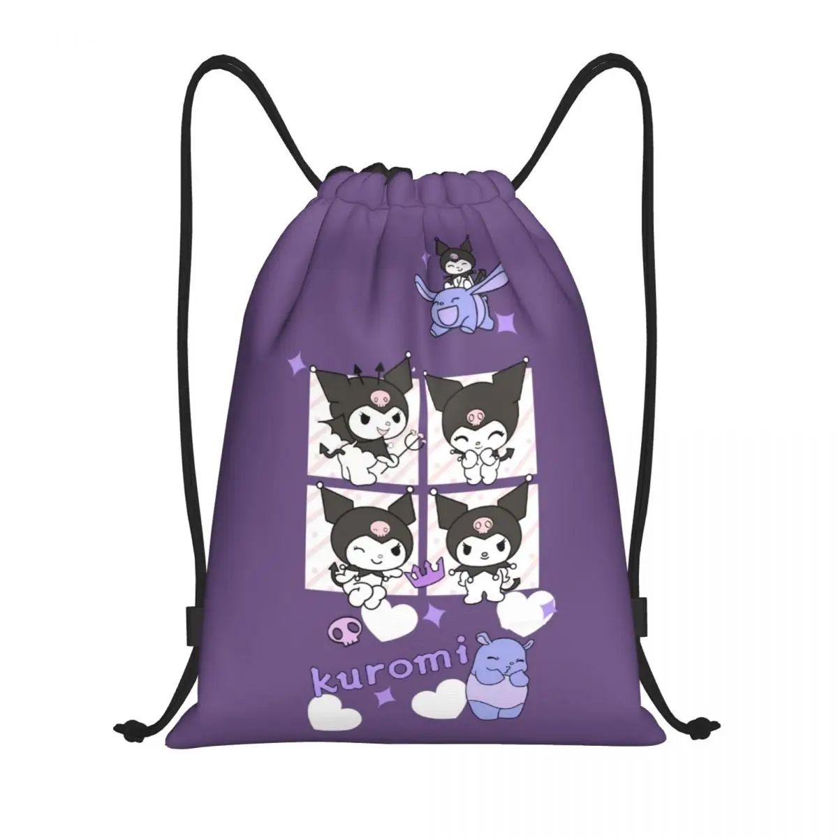 Mochila personalizada Kuromi Cartoon Anime Manga com cordão Bolsa de ginástica esportiva para homens e mulheres Mochila de treinamento