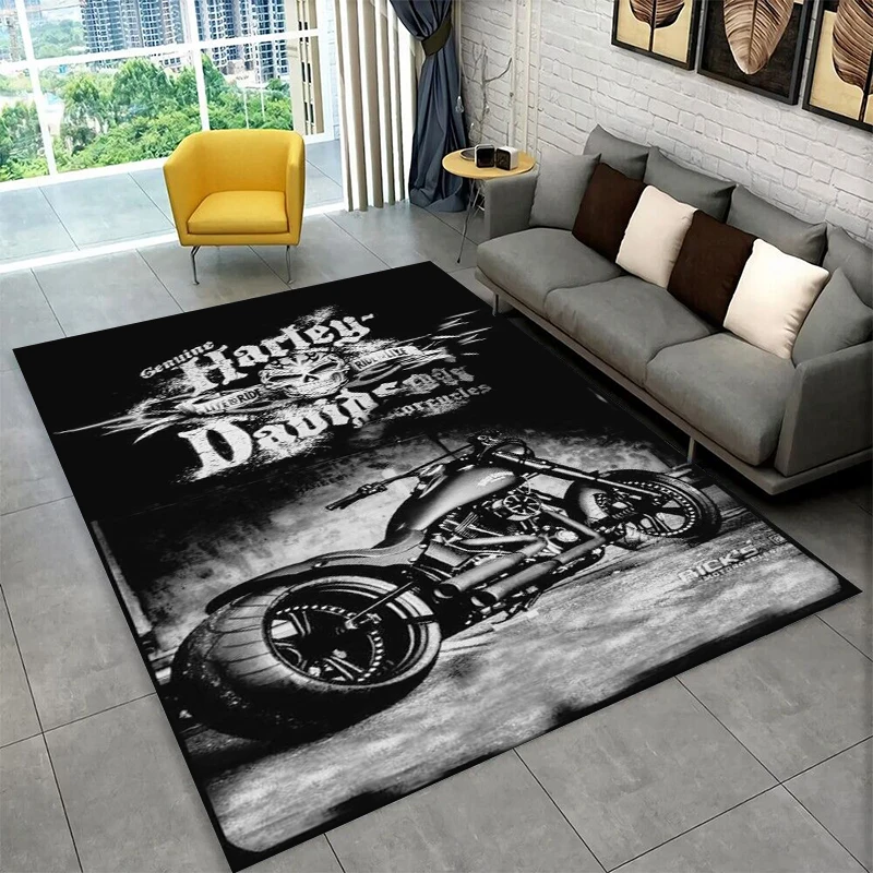 Retro H-Harleys Racing Moto Non-Slip Area Rug for Living Room,Bedroom,Playroom,Soft Carpet Floor Mat Home Decor Rug Kids Room view 2