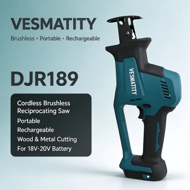 DJR189 Cordless Brushless Reciprocating Saw Portable Rechargeable Wood Metal Cutting Power Tool For 18V-20V Battery
