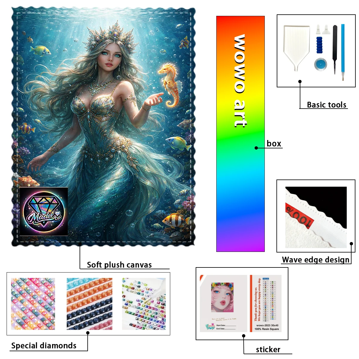 

【madel_ Diamond Art】Сирена и маленький морской рыбок, стразы Crystal AB, стразы FD, идеальные стразы из смолы