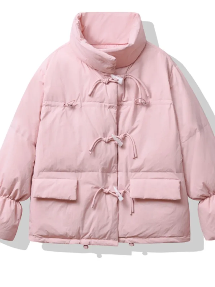 Mujer Otoño Invierno coreano dulce Parka chaqueta Retro cuerno botón Regular ajuste básico Simple Casual Chic bolsillos Halloween Navidad