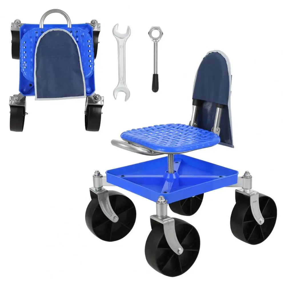 Gardening Seat, Ergonomic Non Slip Height Adjustable Rolling Gardening Stool With Wheels, Heavy Duty Foldable Garden Tool Cart