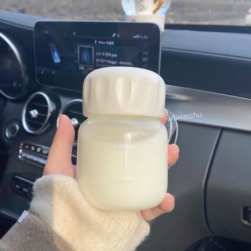 250Ml Mini Glass Water Bottle Heat Resistance Transparent Drinking Bottles Cute Juice Coffee Milk Tumblers for Kids Student
