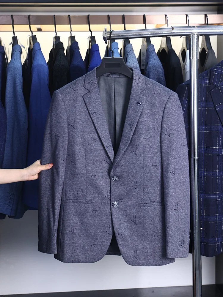 

Homesi Classic Men's Plain Collar Suit Jaet High Elastici Floral Pattern Spring Autumn Faion Urban Sle Two Button