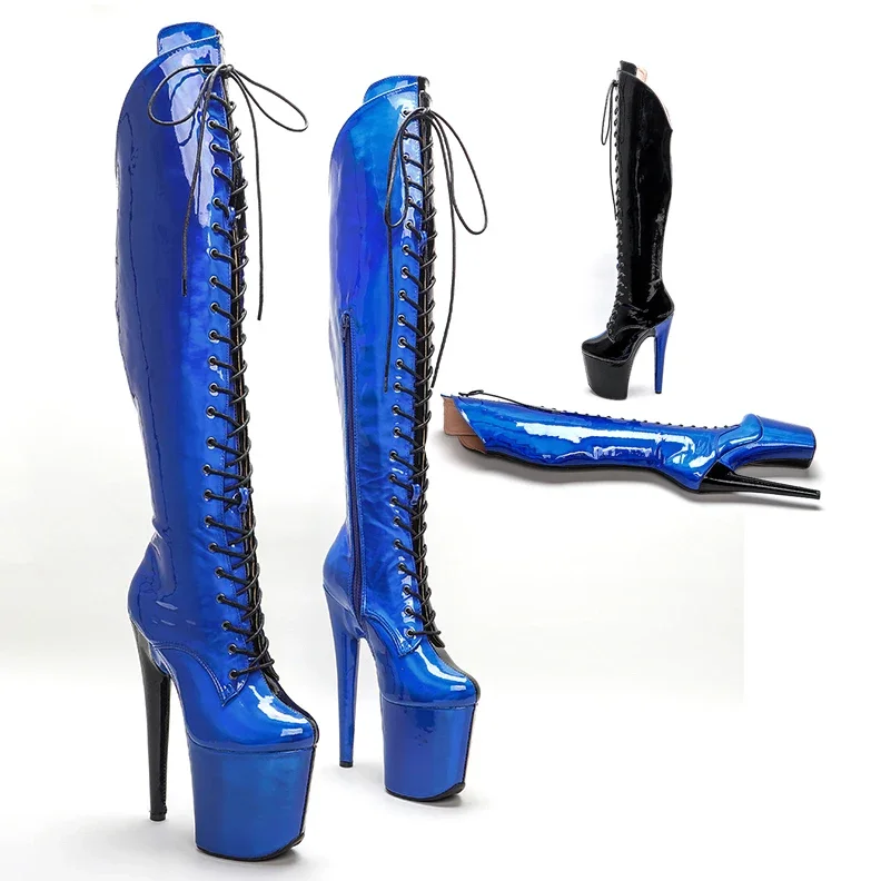 Leecabe-Bottes de danse à talon haut et plate-forme, mélange de couleurs, noir, bleu, pôle ylène, strip-teaseuse, 20cm, 8 pouces