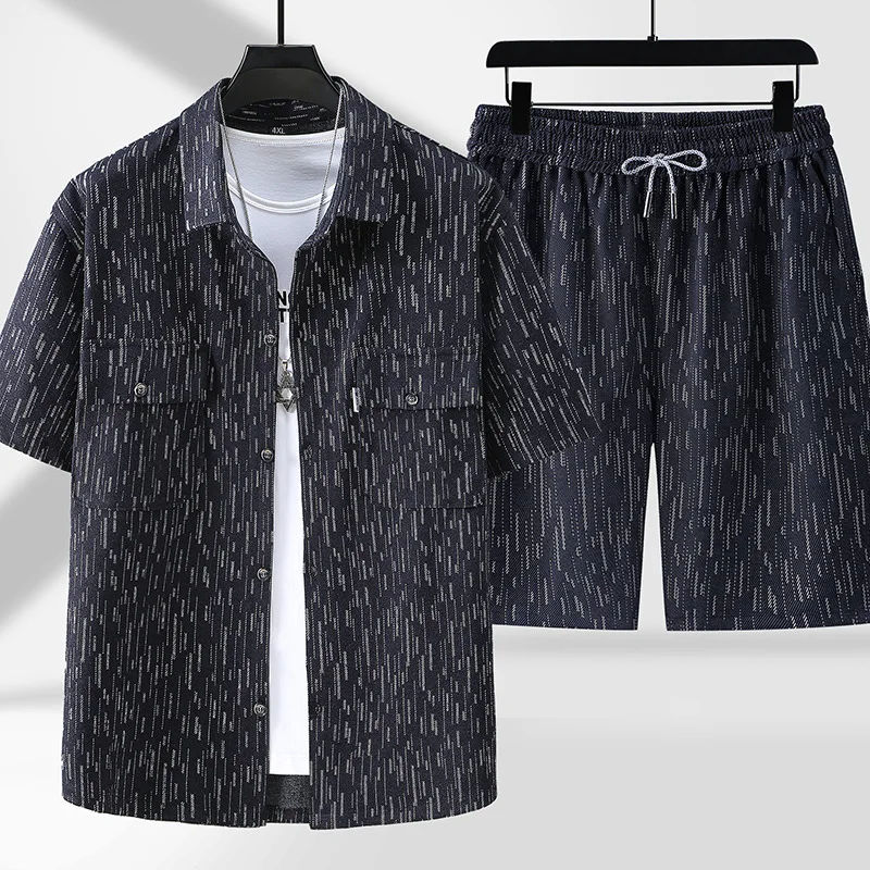 

Summer plus size 11XL men's short-sleeved shirt five-point shorts loose tide oversized business two-piece Men's Sets 10XL 9XL