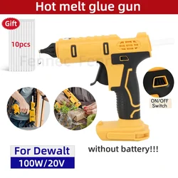 Cordless Electric Handheld Hot Glue Gun Hot Melt Gun Welding Anti-scald Nozzle with 10 Glue Stick for Dewalt Without Battery