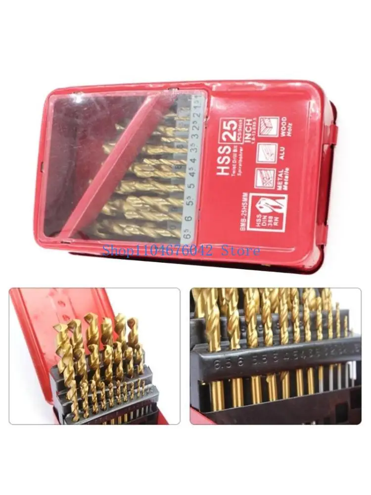 

652F 25Pcs High Speed Steel Drill Bits Twist Drill Bit Set with Storage Box