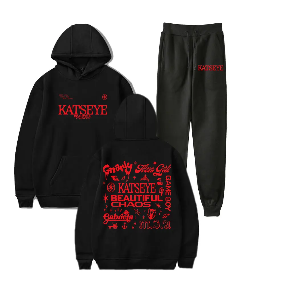 Katseye جميلة الفوضى قائمة التتبع جولة 2025 ميرش هوديس مجموعة هوديي السراويل قطعتين البلوز الرجال ملابس حريمي ارتداء اليومي