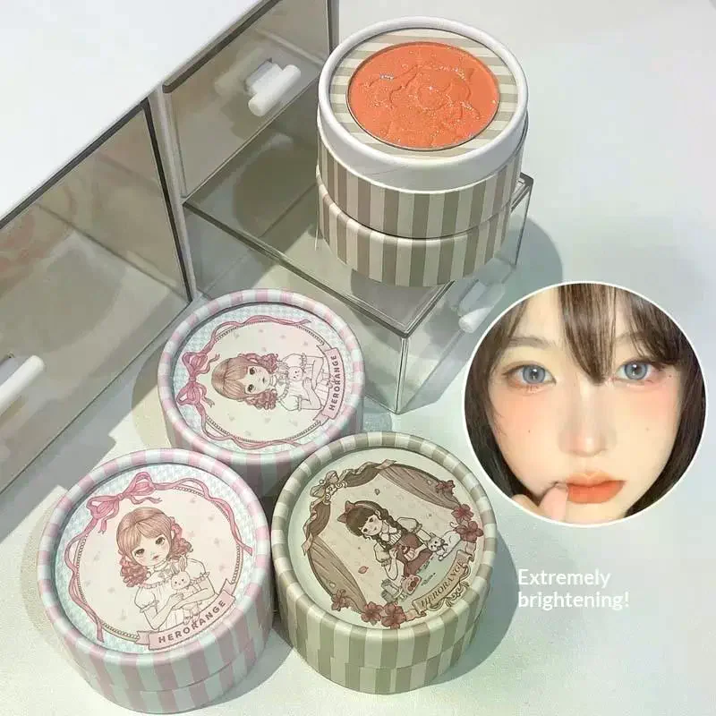HERORANGE Dimensional Embossed Blush Fine Powder Monochrome Smooth Matte Shimmer Retro Almonds Blusher Rouge Enhancing Makeup