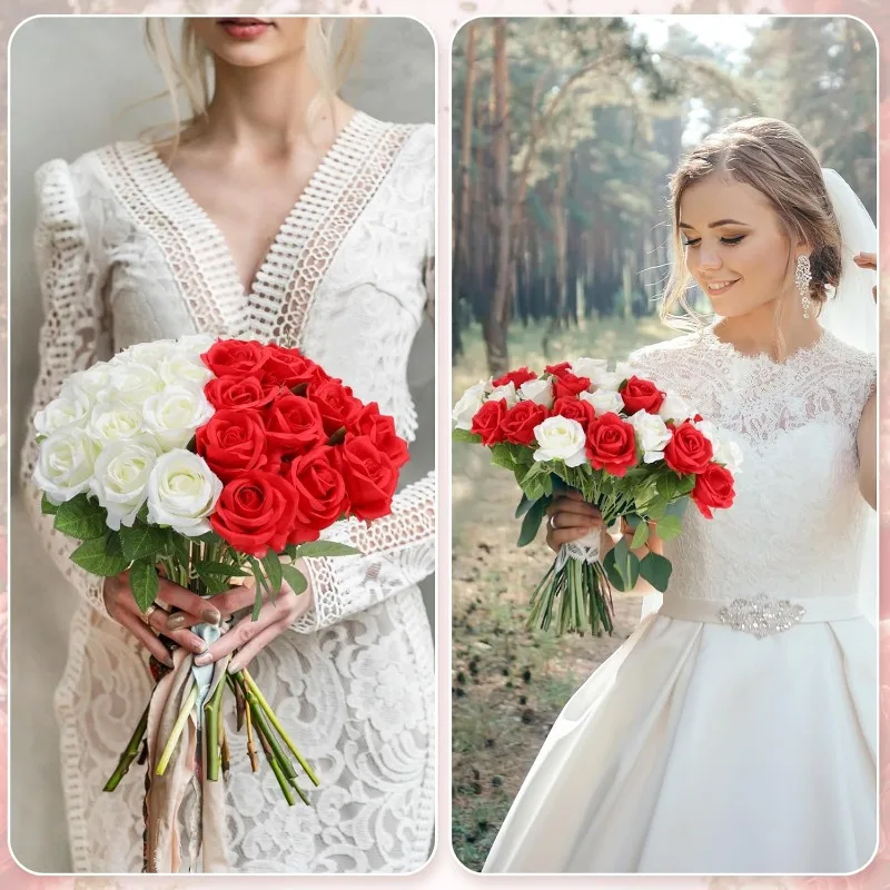 40 Pcs Artificial Roses Flowers Bouquet Fake Silk Rose Artificial Flowers for Bridal Wedding Bouquet Arrangement Party Decor