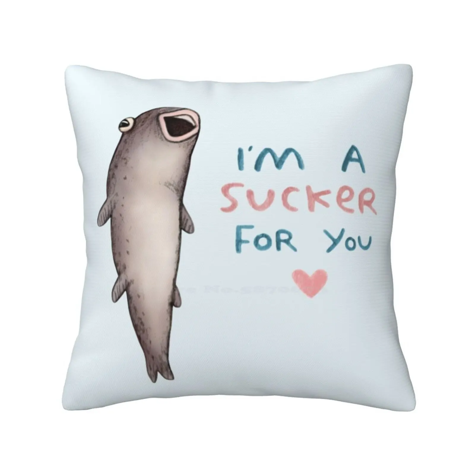 Suckerfish Funny Cute Decor Square Pillowcase Suckerfish Fishy Fishes Cute Kawaii Weird Strange Unusual Punk Goth Valentines