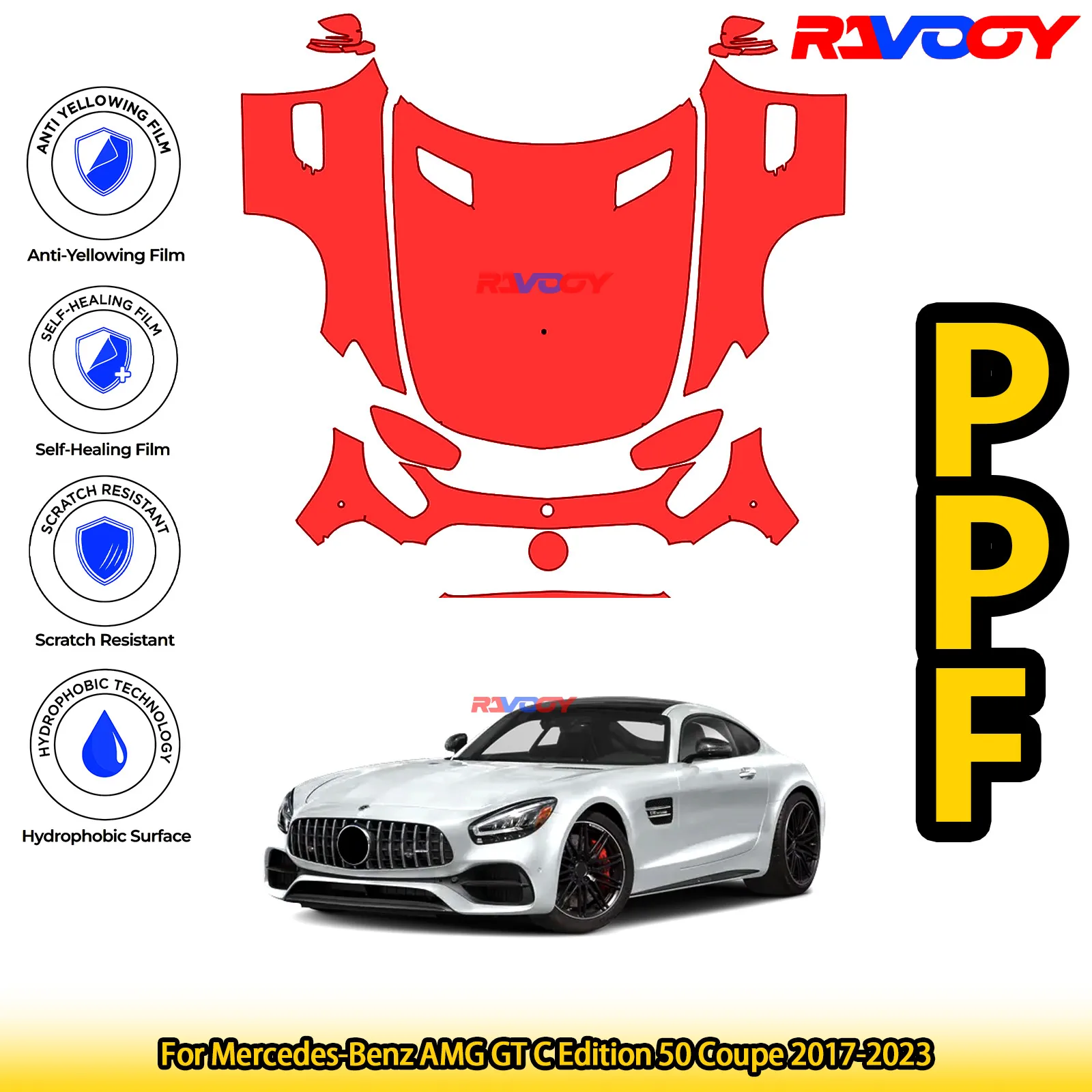 

For Mercedes-Benz AMG GT C Edition 50 Coupe 2017-2023 Glossy Matte Black Precut front PPF Kit Paint Protection Film