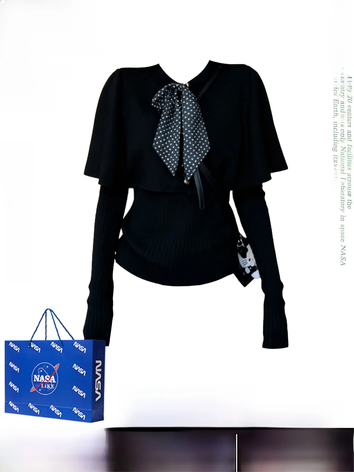 

Casual Sle Long Sve Knitted Cloak Two-Piece Set Women's Autumn Winter New Belted Slim Fit Inner Design Sense Top