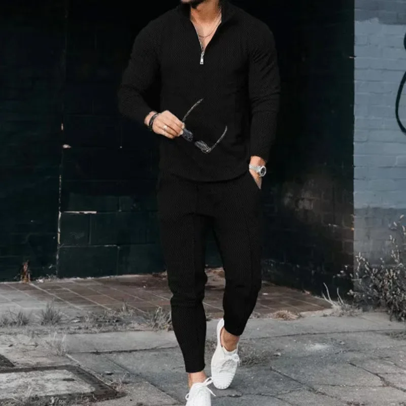 2023 Spring Autumn Men\'s Tracksuit Casual Short Sleeve Zipper Polo Shirt Trousers Set for Men Casual Streetwear 2-piece Suit