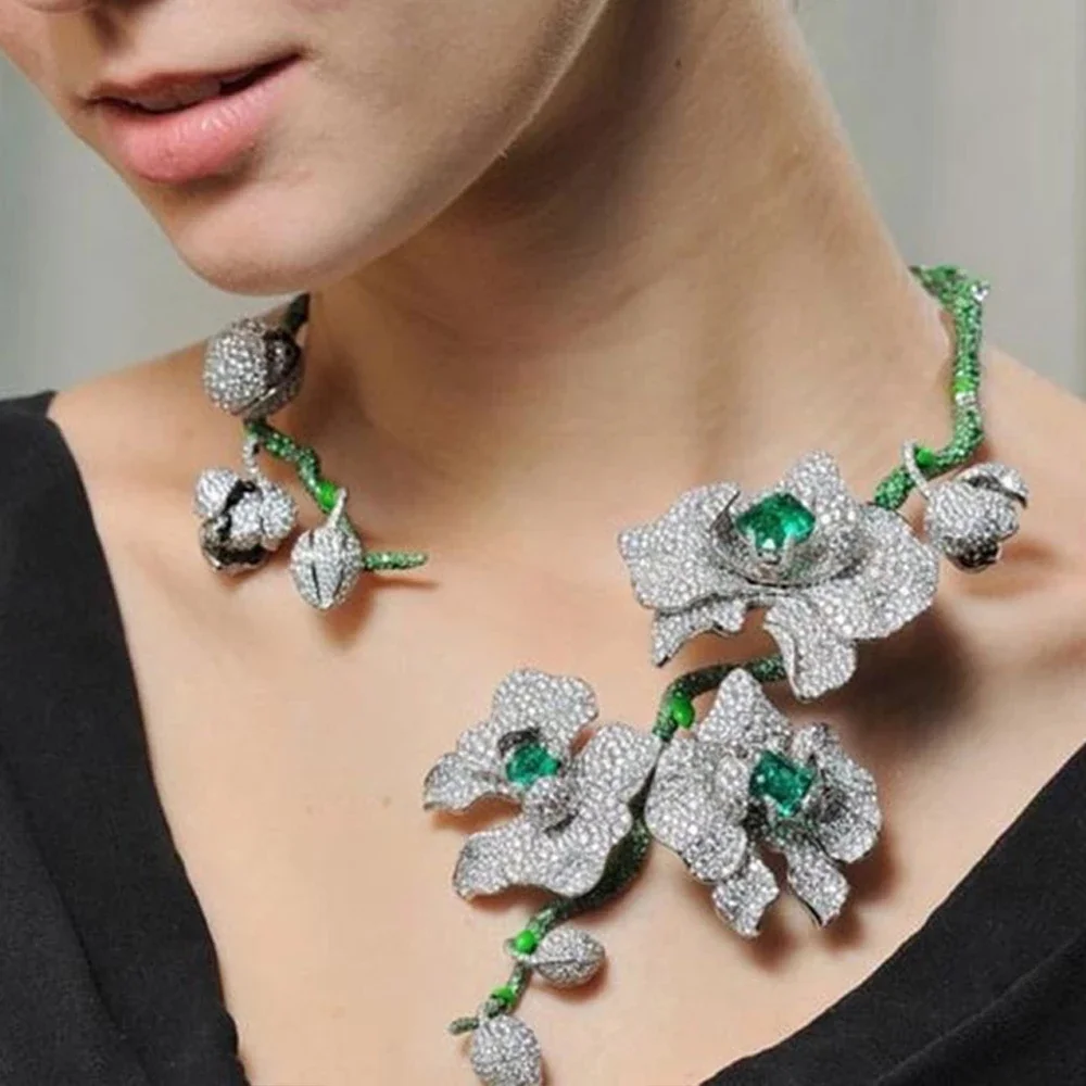 

Soramoore Gorgeous 4PCS Luxury Flowers Africa Jewelry Set For Women Wedding Party Cubic Zirconia Dubai Bridal Jewelry Indian