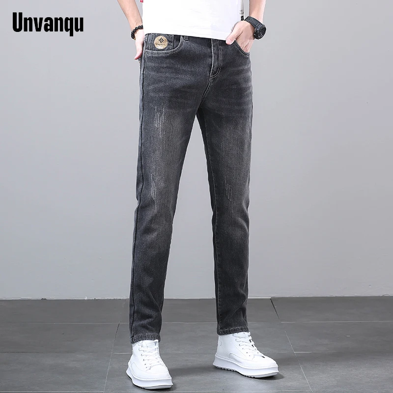 Unquvan High Quality Fashion Men\'s Jeans Spring Summer New Retro Slim Straight Versatile Office Business Casual Denim Trousers