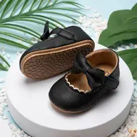 Retro New Newborn Baby Walking Shoes Spring Autumn Solid Color Bow Princess Shoes PU Anti-slip Soft Rubber Bottom Baby Casual 6