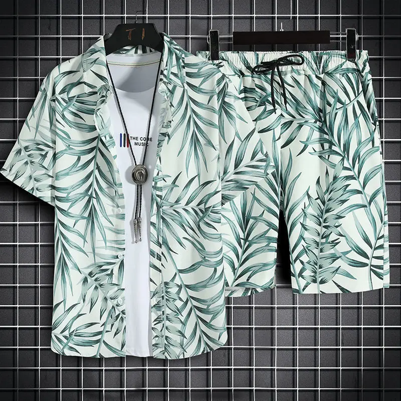 Summer Men Shirt Set 3d Print Beach Retro Ethnic Style Short Sleeve Casual Shirt Oversized Beach Shorts  Hawaiian Suits Clothes