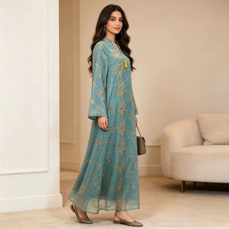 Eid Satin Dress for Women Abaya Diamond Tassel Nesh Vestidos Largos Ramadan Muslim Party Long Dress Dubai Robe Jalabiya 2026