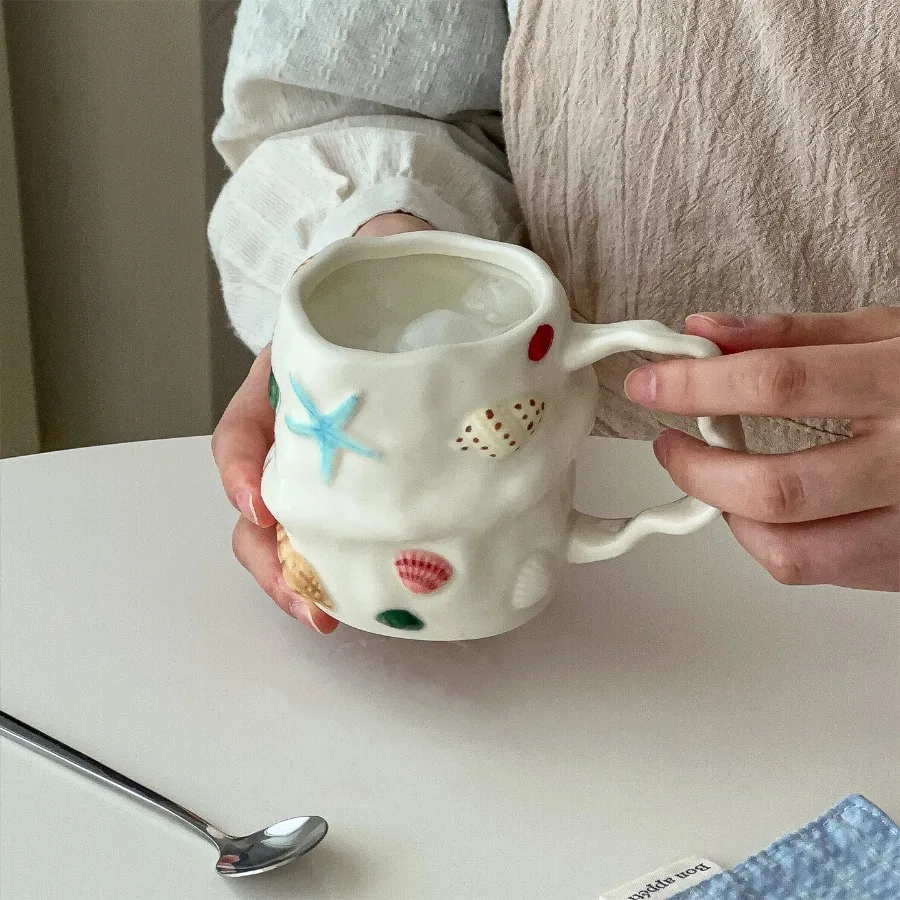 300ml Milk Cup Seashell Ceramic Mug Ocean Themed 3D Coffee Cup Cute Gift for Women/Men Handmade Festival Gift Kitchen Accessorie