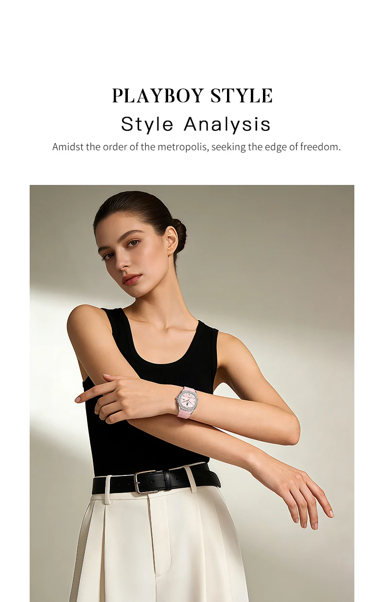 PLAYBOY 3149 Damen-Quarz-Armbanduhren, modisches Silikonarmband, Diamant-Lünette, automatisches Datum, einfache, wasserdichte Damen-Kleideruhren – Detail 4