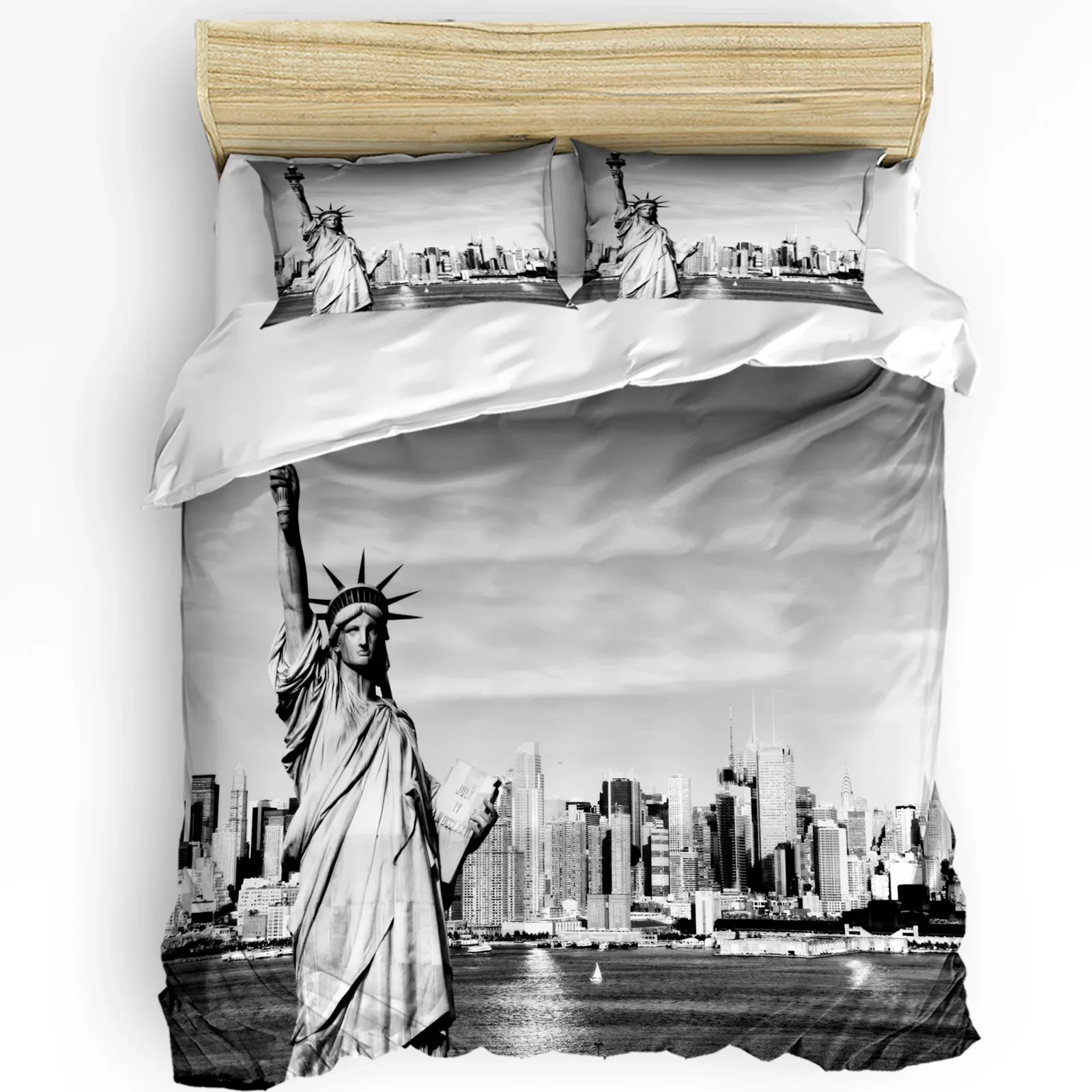 

Statue Of Liberty Black White Duvet Cover 3pcs Bedding Set Home Textile Quilt Cover Pillowcases Bedroom Bedding Set No Sheet