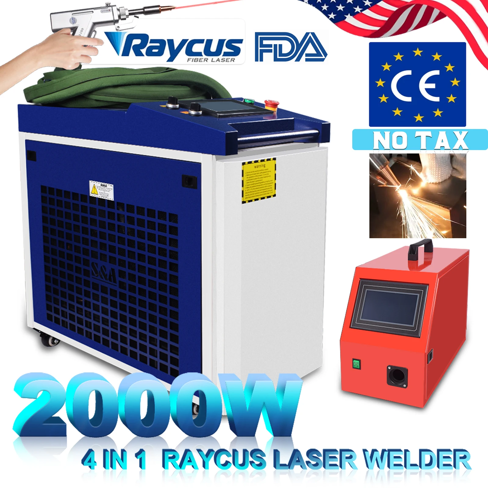 ماكينة لحام بالليزر 4 في 1 بقدرة 200 وات Raycus 2000 وات ماكينة لحام بالليزر مع مسدس معدني SUP23T لقطع اللحام [مخزون الاتحاد الأوروبي]