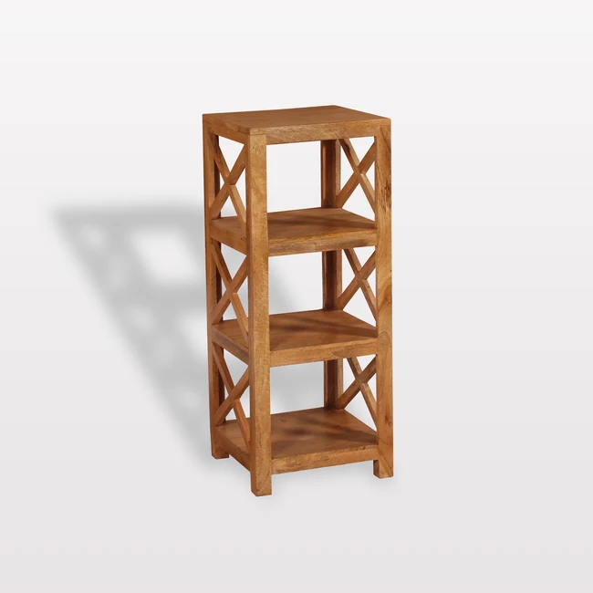 

Modern 4-Tier Wooden Display Shelf Minimalist Wood Wall Shelf Organizer Mango Wood Storage Rack Simple Pattern Bookcase Unit