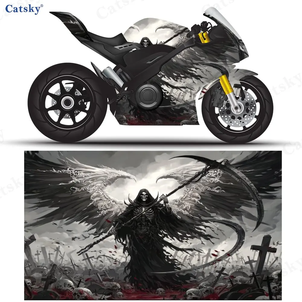 Terror Cemetery Death Reaper Motorcycle Vinyl Wrap - Waterproof, Removable Decal Sticker, Universal Fit For Motorbikes, Durable