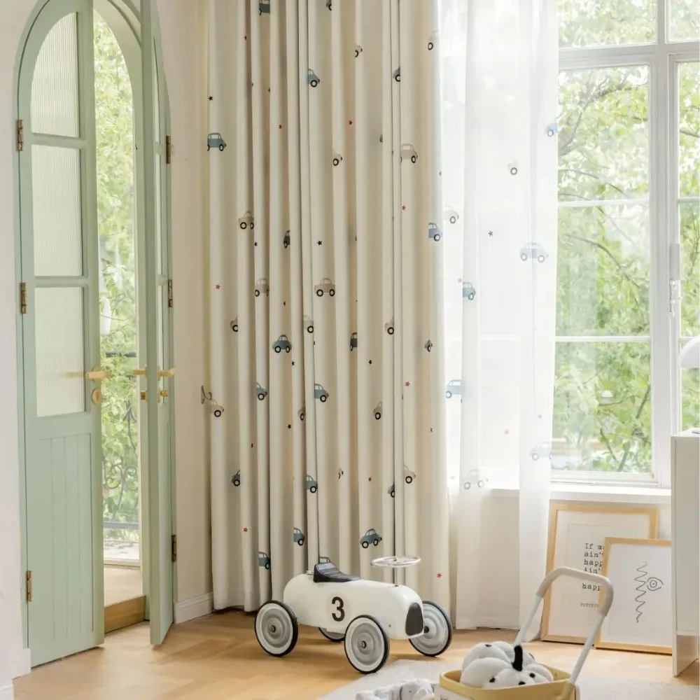 Modern Children's Room Cartoon Curtains Car Print Thicken Cloth Bedroom Room Window Blackout Custom Tulle