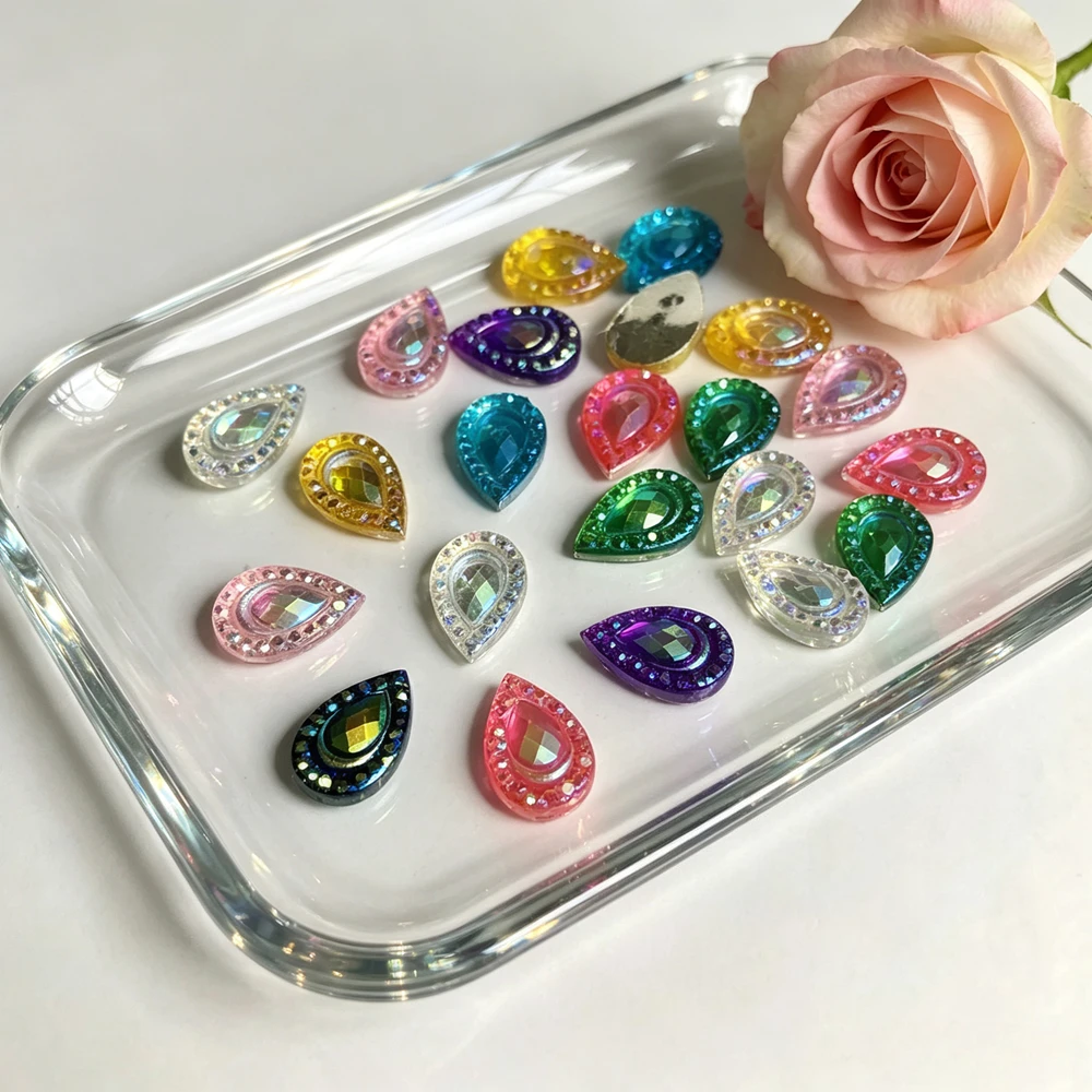 100pcs 8*12mm Tear Drop AB Flat-back Rhinestone mini Peacock Eye Stone Crystal for Wedding Decoration Clothing Buttons - A48