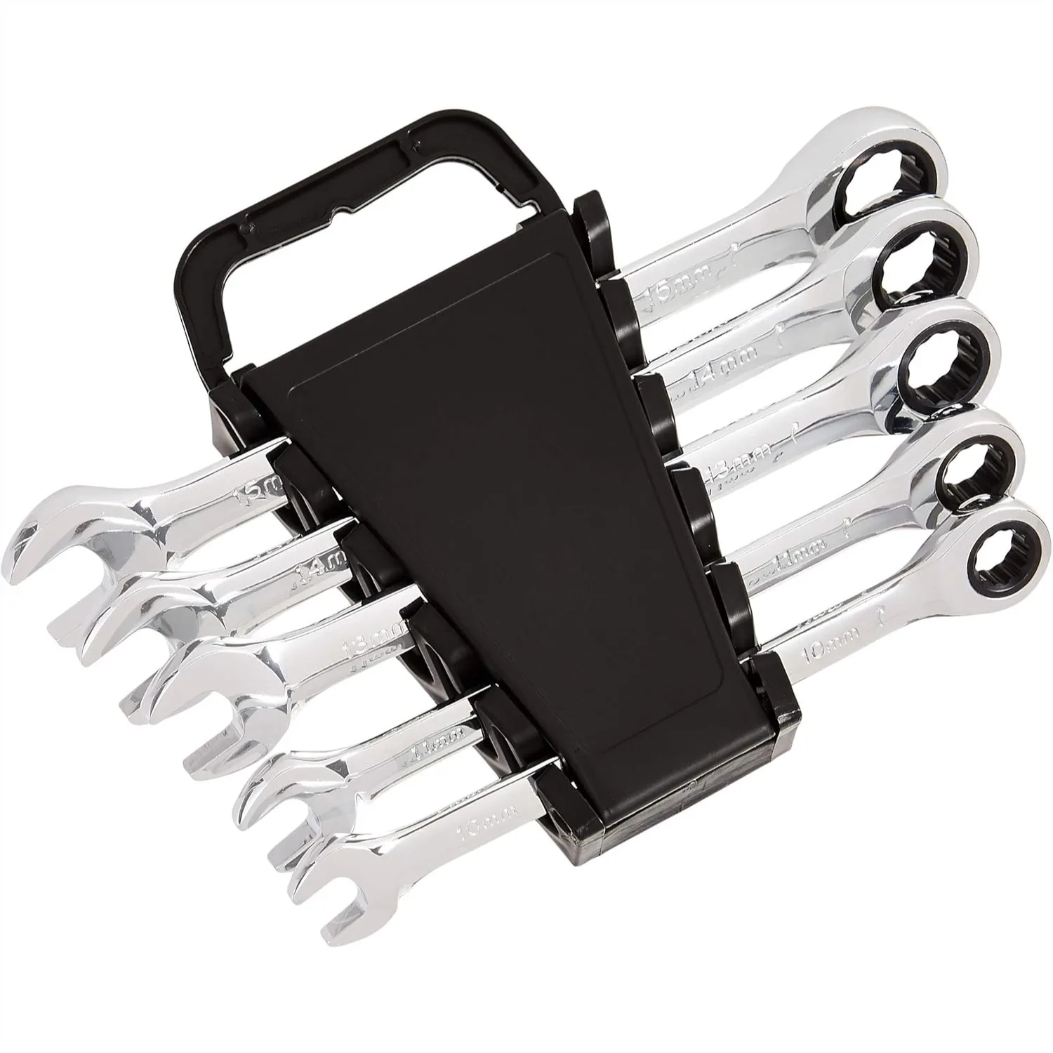 

5-Piece Metric Ratcheting Wrench Set with 72-Tooth Gears, Chrome Vanadium Steel, 10-15mm