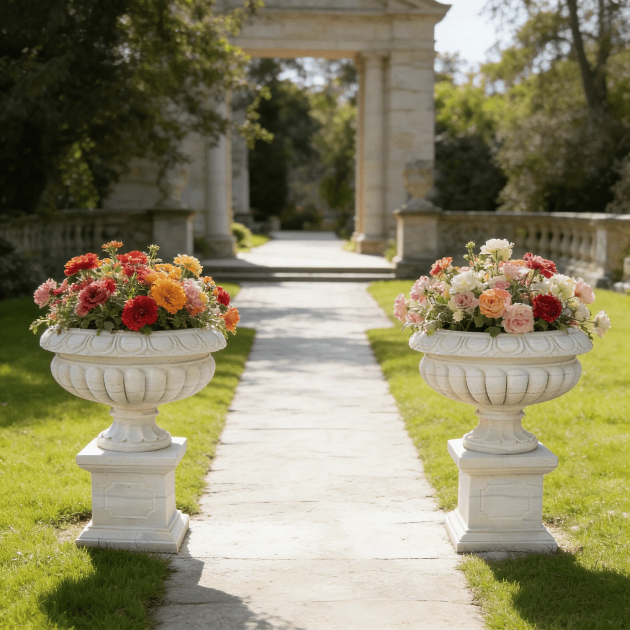 

Hand-carved large marble flower pots, suitable for hotel outdoor modern design, hand-polished treatment