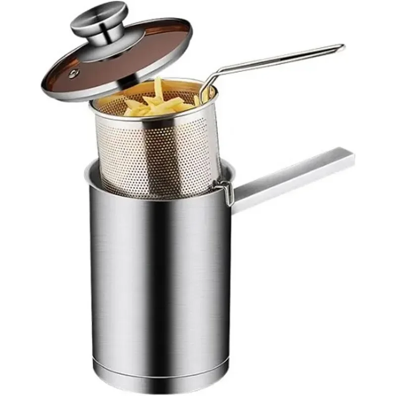 Thickeded Deep Fryer Pot Stainless Steel Deep Fryer Pasta Strainer Basket Household Deep Frying Cookware Chicken Fried Durable