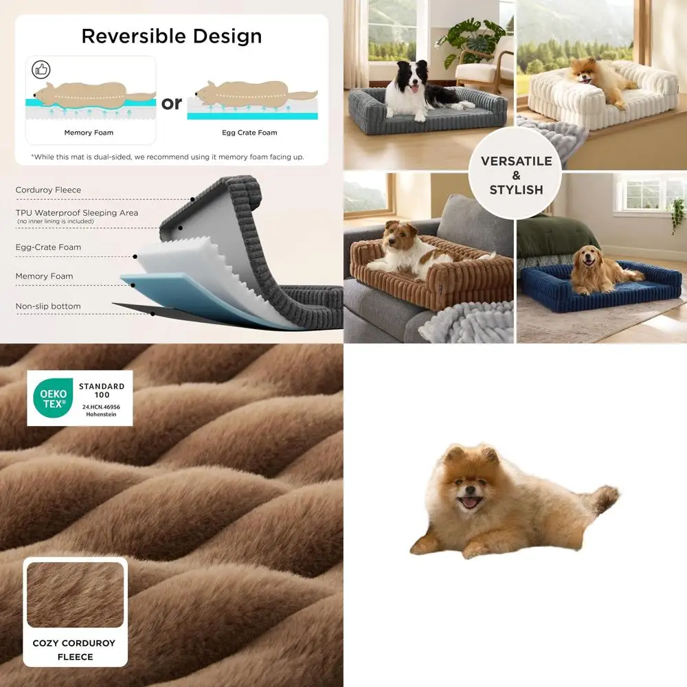 

Waterproof Memory Foam Orthopedic Bed for Small Dogs with Sides, Non-Slip Base, Removable Washable Cover, Brown