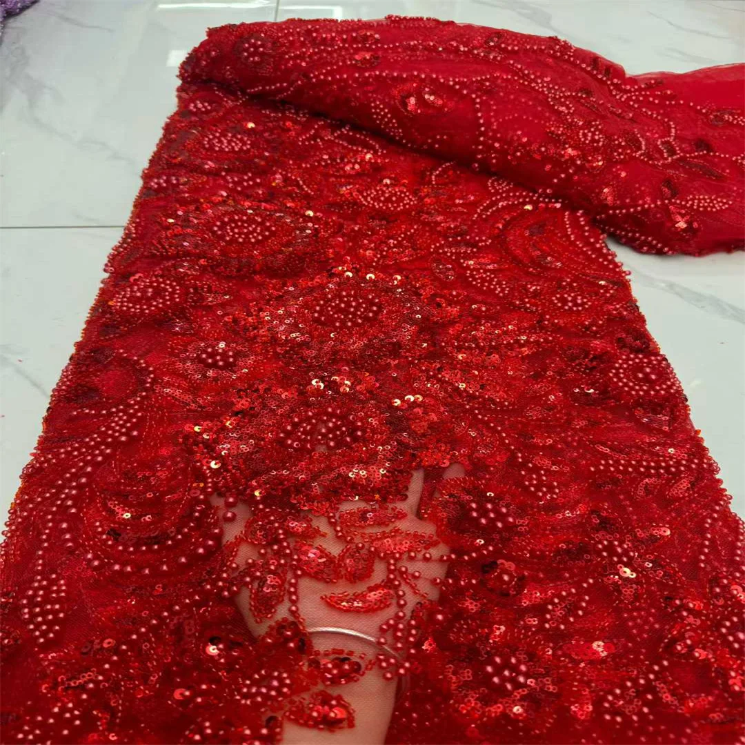 

Кружевная ткань SJ Lace из роскошного французского тюля с пайетками и бисером для свадебных платьев, высококачественная африканская свадебная одежда для жениха в нигерийском стиле.