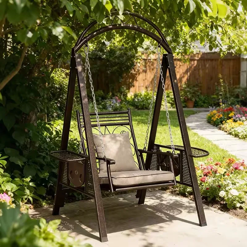 DSA outdoor swing bed rocking chair can sit and lie down dual-purpose enlarged courtyard garden wrought iron leisure hammock bed
