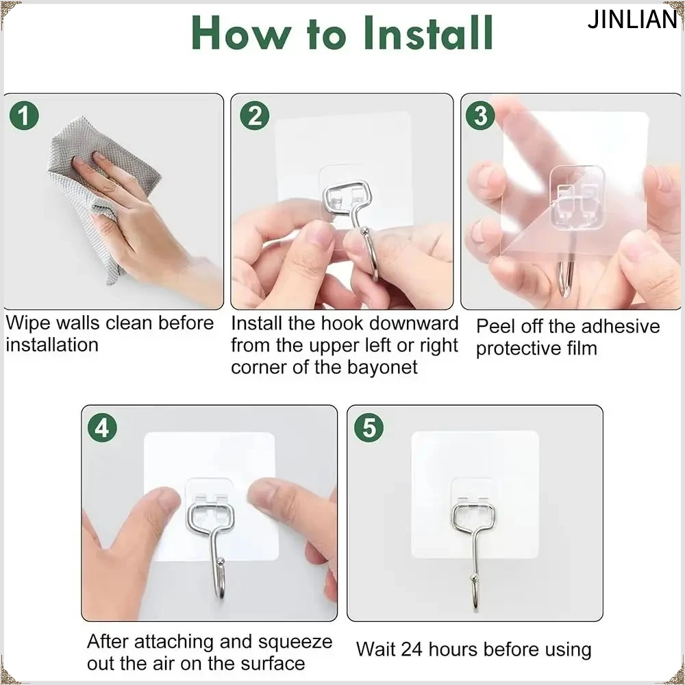 Durable Heavy Duty Big Size Hooks Waterproof Self Adhesive Wall Hook Transparent Hanging Hook for Kitchen Bathroom