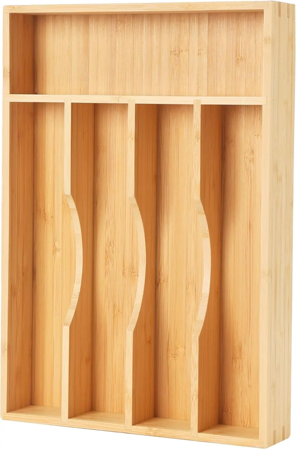 

Органайзер для столовых приборов из бамбука для небольших ящиков, 9-дюймовый лоток для столовых приборов с 5 отделениями