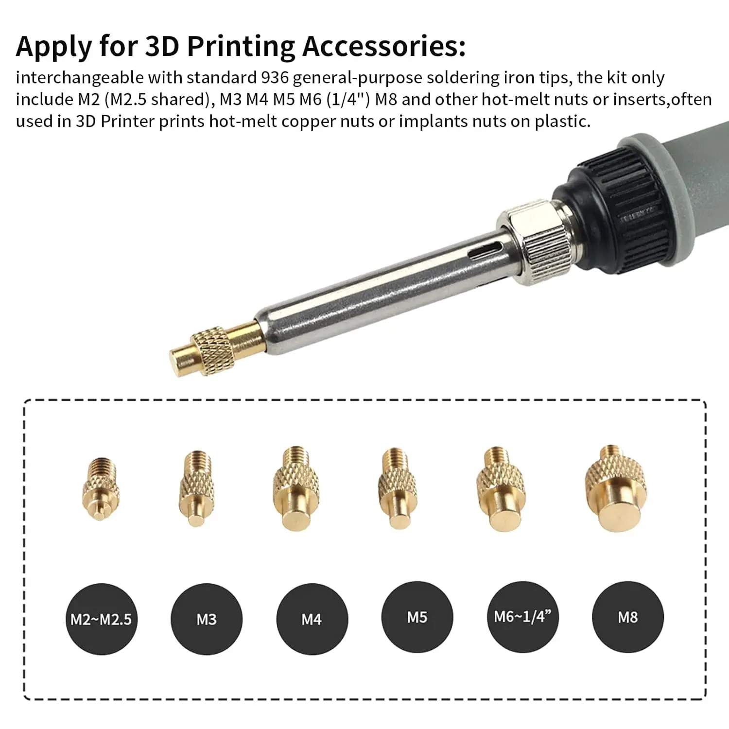 1Set Heat Insert Nut Iron Tip M2 M3 M4 M5 M6 Thread Embedded Kit Heat Insertion Tool for Soldering Iron 3D Printer Accessories