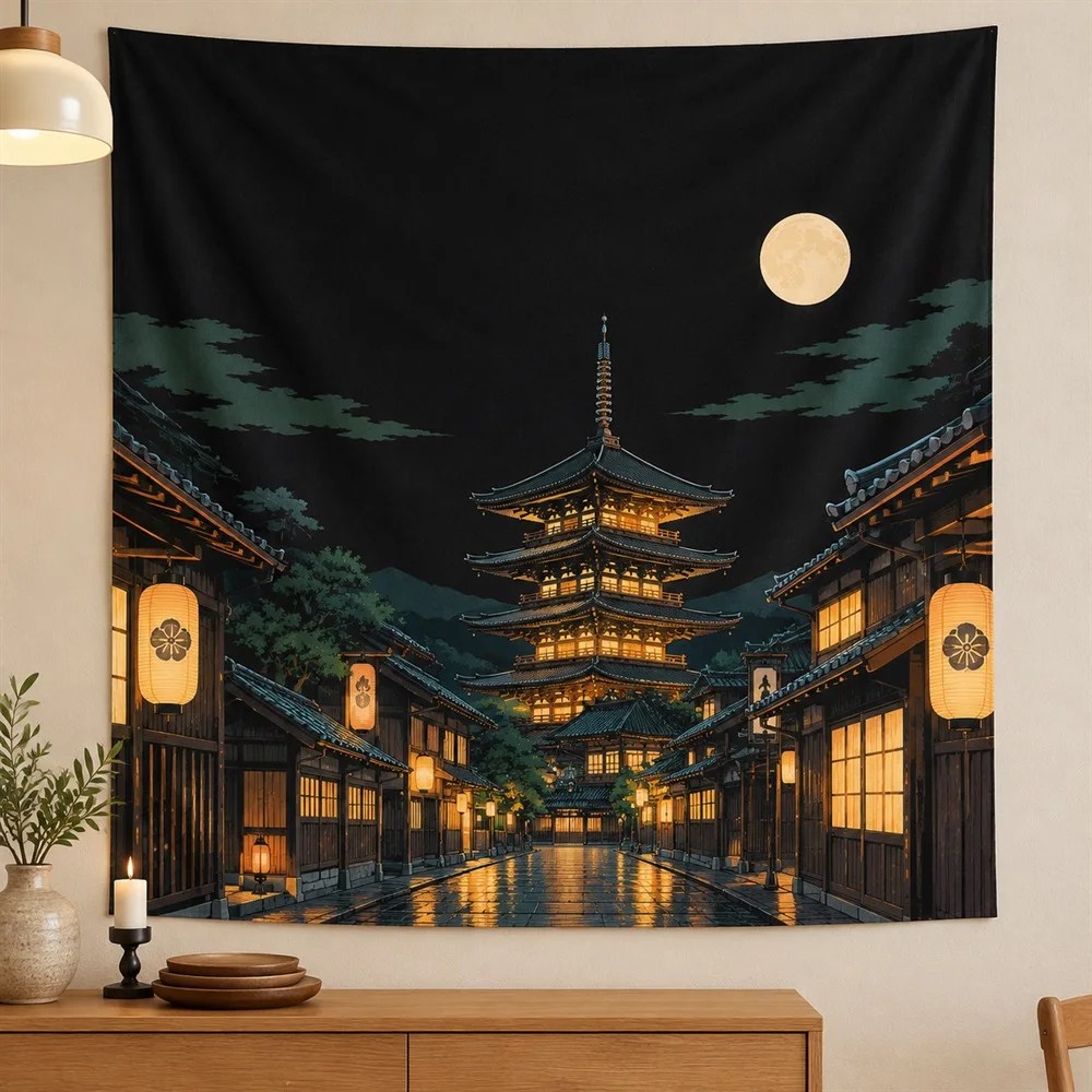 VIKAMA Japanese Street Night Tapestry Wall Hanging, City Scene Japanese Aesthetic Room Decor Tapestries for Living Room Bedroom