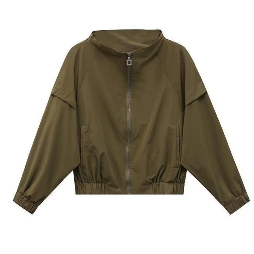 

2025 элитное женское модное короткое пальто, корейская женская куртка на молнии с длинными рукавами, весенне-осенняя женская однотонная свободная верхняя одежда