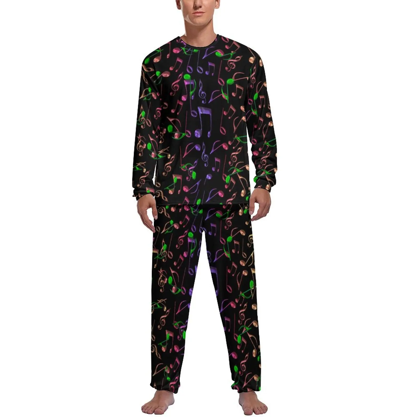 Music Notes Pajamas Psychedelic Rainbow Man Long Sleeves Pajama Sets 2 Pieces Bedroom Autumn Graphic Sleepwear Birthday Gift