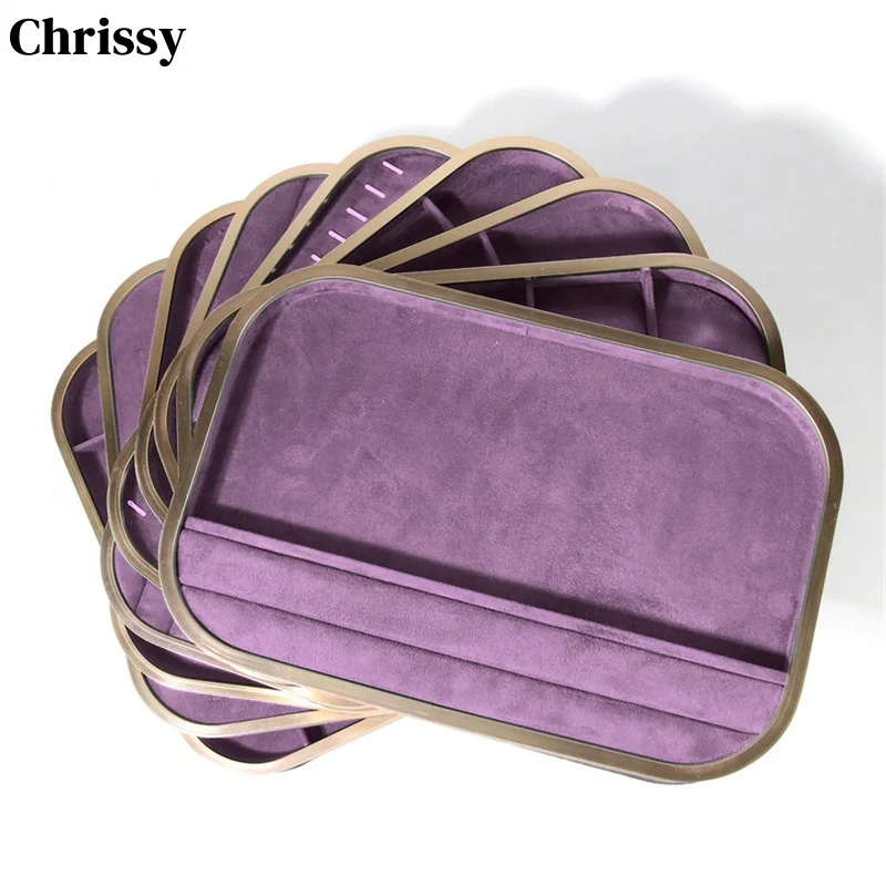

Light Purple Velvet Jewelry Tray - Metal-Edged Organizer for Necklace/Ring/Pendant/Bracelet, Boutique & Exhibition Display